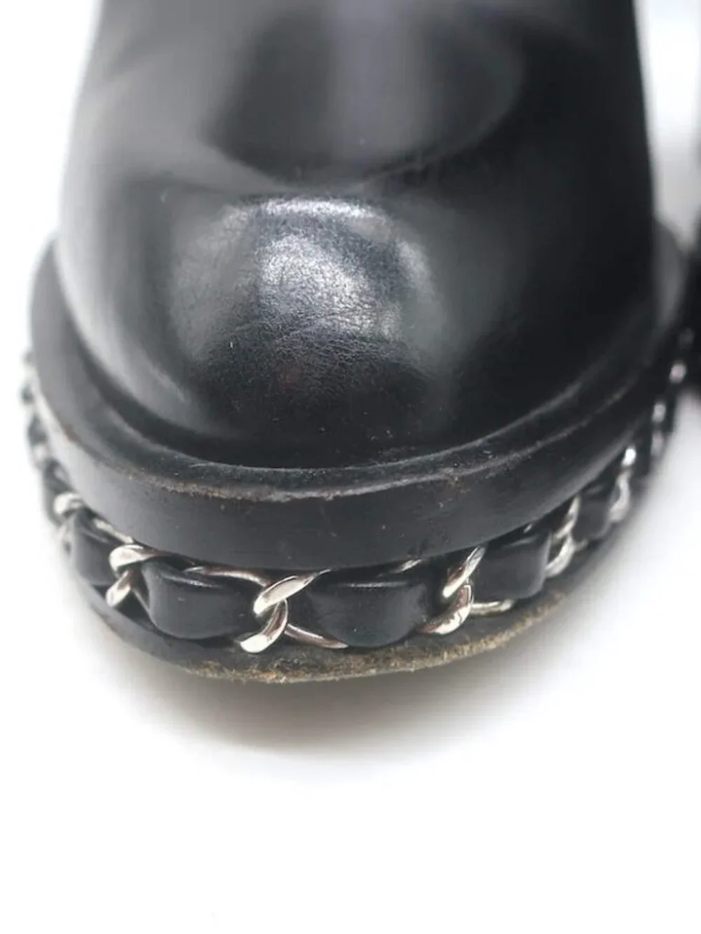 Chanel Chain-Trimmed High Heel Chelsea Boots Black Leather Size 39 - Picture 7 of 16